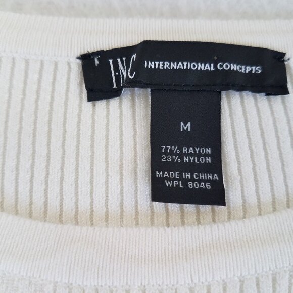 INC Ivory Ribbed Sweater Lace Up Eyelet Detail MEDIUM Long Sleeve Stretch - Picture 5 of 11